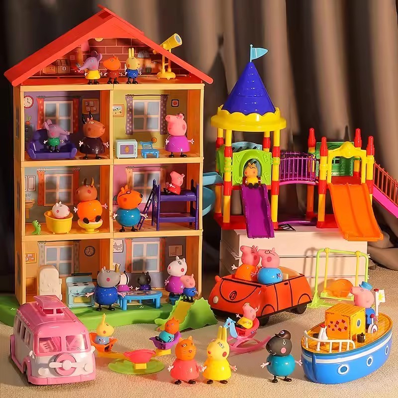 ของเล่นเด็ก Piggy Peppas Play House Car Set Peppa Pig Family Four Full Set Character Girl