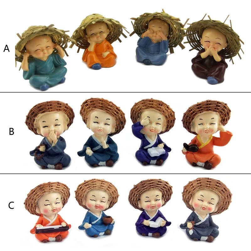 Yo 4 ชิ้นน่ารักรถเรซิ่นหมวกฟางสําหรับตุ๊กตารูปตกแต่งอัตโนมัติ Monk Orname