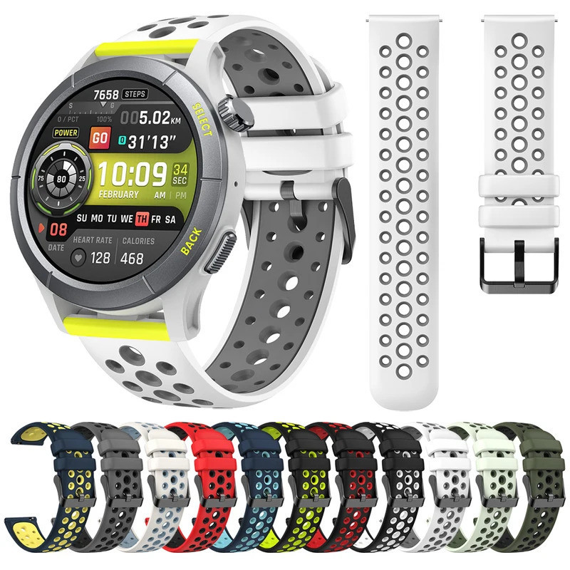22 20มม. กีฬา Breathable ซิลิโคนสำหรับ amazfit Cheetah pro/balance/รอบนาฬิกา Correa GTR 4 3 Pro 2 /bip 5 47มม. GTS4 2 MINI GTS BIP 2E กีฬา breathability watchband