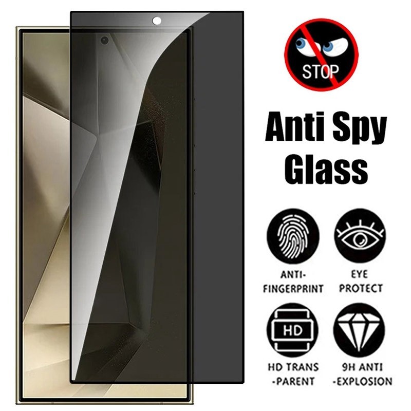 กระจกนิรภัยความเป็นส่วนตัวสําหรับ Samsung Galaxy S24 S23 S22Ultra S24+ Plus ปลดล็อคลายนิ้วมือ Anti-spy ป้องกันหน้าจอ S24Ultra แก้ว