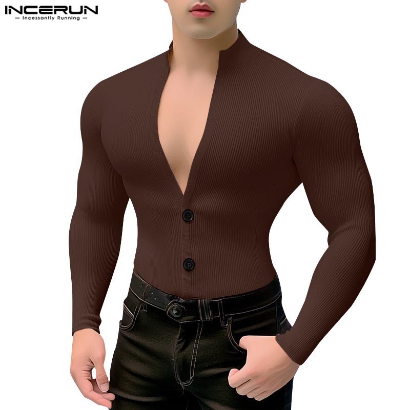 ไม่แน่นอน ผู้ชายเกาหลีแขนยาวสีทึบออกแบบทุกวันเสื้อยืดลําลอง