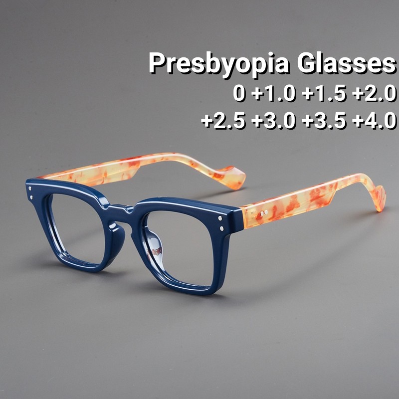 ผู้ชายสแควร์แว่นอ่านหนังสือป้องกันแสงสีฟ้าแว่นตาแนวโน้มน้ําหนักเบาเป็นพิเศษกรอบสี่เหลี่ยมผู้หญิง สายตายาวตามอายุ กรอบแว่นตา ไม่จํากัดเพศ