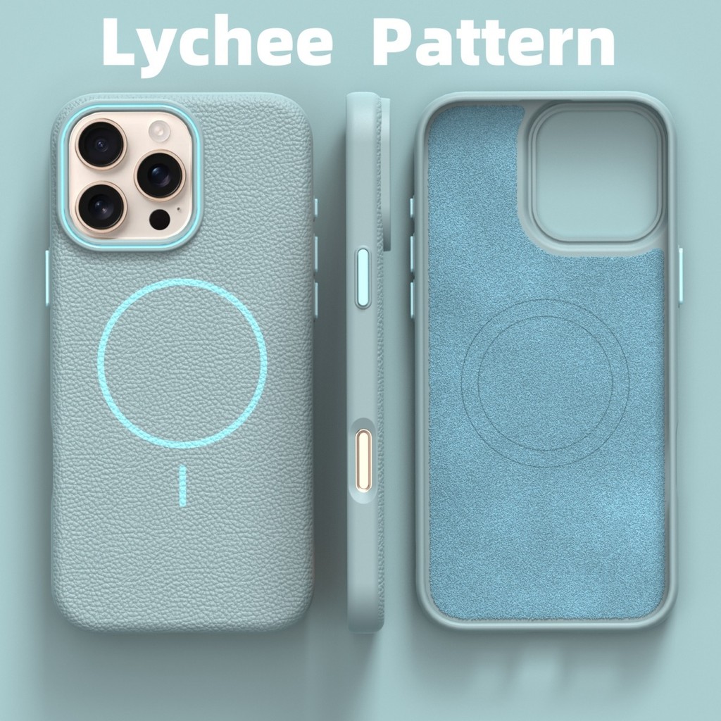 ใหม่สีฟ้าปลอกหรูหราเคลือบป้องกันลายนิ้วมือหนังเคสโทรศัพท์สําหรับ ไอโฟน 16 15 14 13 มือโปร สูงสุด 16บวก กรณีชาร์จไร้สาย14บวก กันกระแทก13มือโปร ปกหลัง