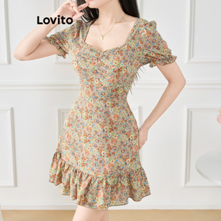 Lovito โบฮีเมียนลายเดซี่ชุดเดรสชายระบายลายดอกไม้สําหรับผู้หญ…