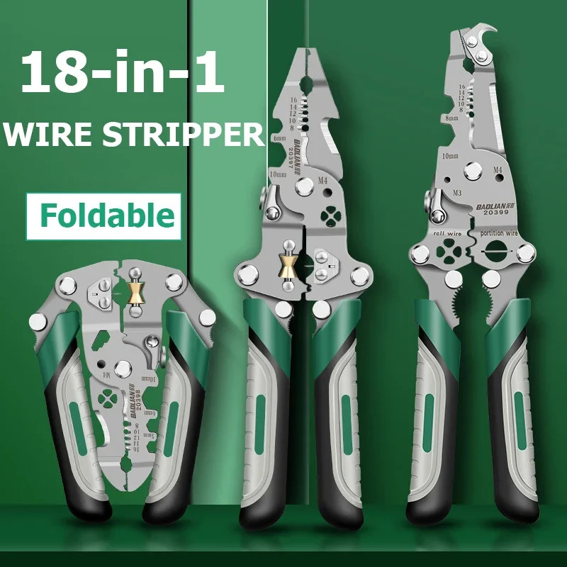 พับมัลติฟังก์ชั่ลวด Stripper สายปอกกด Peeler คีม Terminal Crimping Gross ด้านข้างเครื่องมือตัด Plier