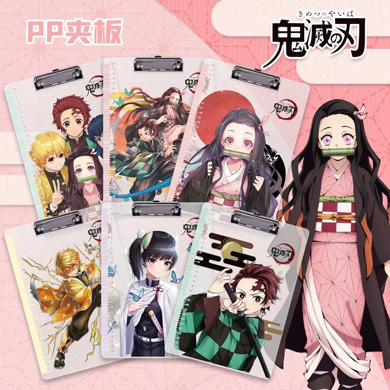 คลิปบอร์ด Demon Slayer: Kimetsu no Yaiba รุ่นโปร่งใสและด้าน แฟ้มเอกสาร A4 Tanjiro Nezuko แผ่น PP สำหรับนักเรียน