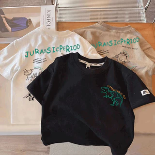 【จัดส่งภายใน24ชั่วโมง】เสื้อยืดเด็กผู้ชาย ผ้าฝ้าย100% พิมพ์ลายไดโนเสาร์ หลวมสบาย 3สี มีขนาด90-150 เหมาะเด็กน้ำหนัก10-37kg