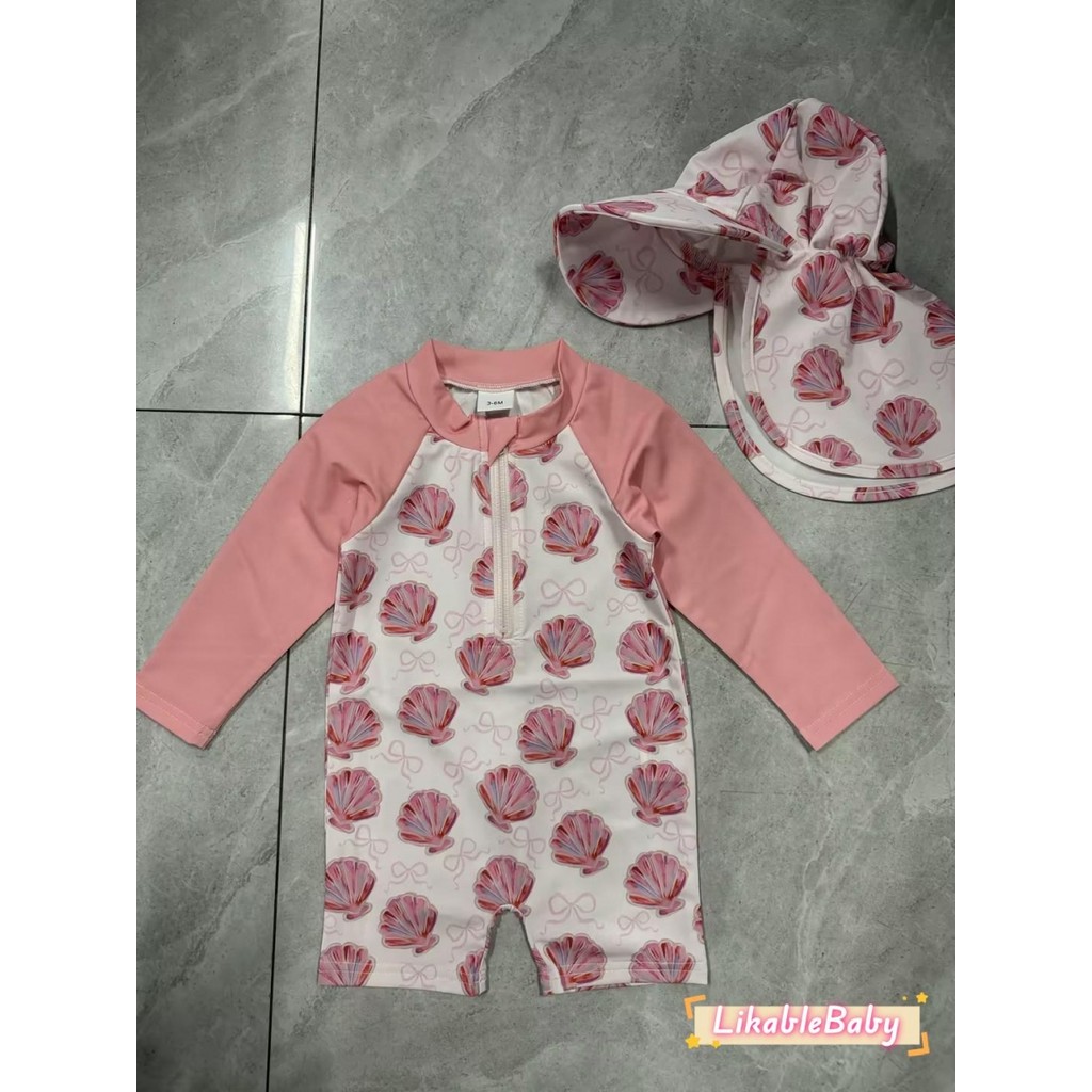 ชุดเด็กผู้หญิงเชลล์ซิปขึ้นแขนยาวคอลูกเรือผื่นยามชุดว่ายน้ําชุดพร้อมหมวก - รูปที่ 7