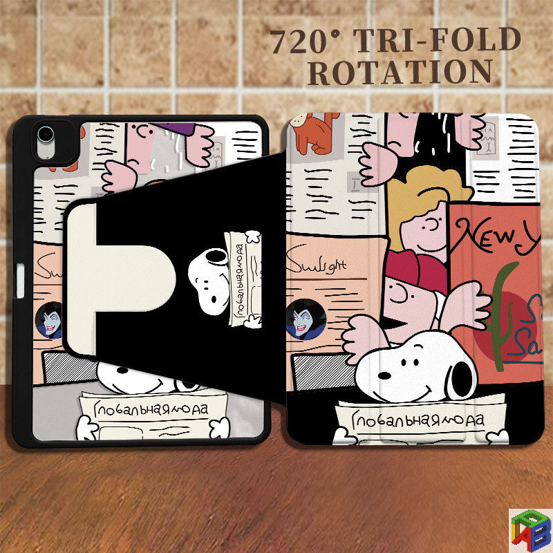 720°เคส iPad หมุนได้ เข้ากันได้กับ iPad 11th 2025/10 2022 10.2 นิ้ว Snoopy Air5 อะคริลิค 9/10 รุ่น/Pro11 พร้อมช่องเสียบปากกาฝาครอบป้องกัน Anti-Bend