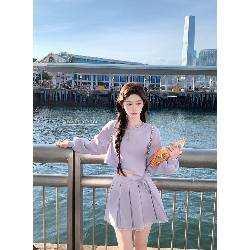 ผู้หญิงชุดสูทสีม่วงหวานแฟชั่นเสื้อกันหนาว+กระโปรงมินิ ราคา ถูกที่สุด ดีลบีเคเค แกลเลอรีภาพที่ 4