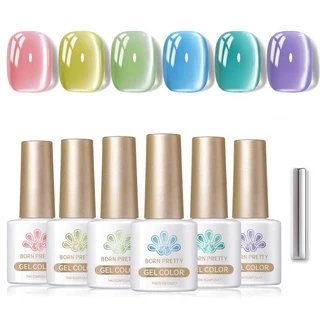 【Local】BORN PRETTY 6 ชิ้นฤดูใบไม้ผลิฤดูร้อนแมวตาแม่เหล็กเล็บเจลโปแลนด์ชุดสีชมพูสีฟ้าสีเขียวชุดเจลแม่เหล็ก