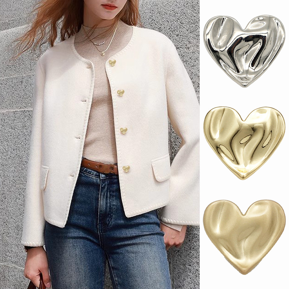 10ชิ้นชุดมินิมอลหัวใจปุ่มโลหะออกแบบคลื่นผิดปกติ-18มิลลิเมตร/23มิลลิเมตรขนาดทองเงินทรายทอง-เสื้อผ้าอุปกรณ์งานฝีมือทําเองพรีเมี่ยมเย็บกระดุม - รูปที่ 2