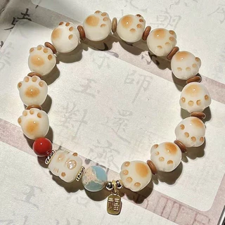 สร้อยข้อมือกรงเล็บแมวน่ารัก โชคดี แมว สร้อยลูกปัดข้อมือนักเรียนแฟนของขวัญสร้อยข้อมือเรซิ่นเครื่องประดับสตริงสีแดงสาย