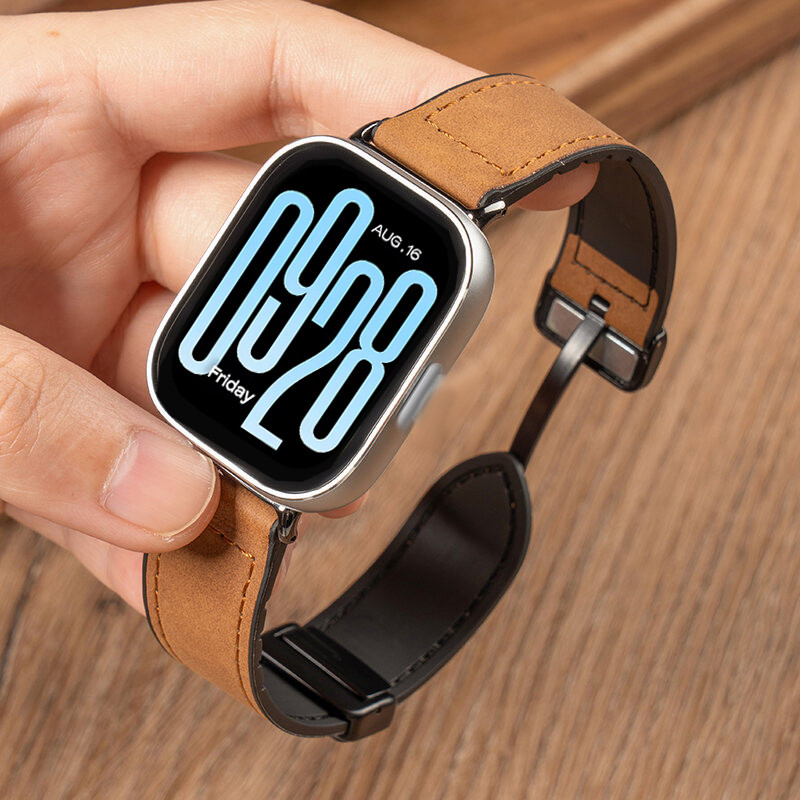 สายหนังสําหรับ Xiaomi Redmi Watch 5 Active/5 Lite โลหะแม่เหล็กพับหัวเข็มขัดสําหรับ Redmi Watch5 Active