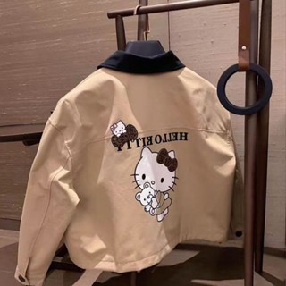 สไตล์ญี่ปุ่นลดอายุคิตตี้แมวการ์ตูนเสื้อกันลมคมชัดสีปกแจ็คเก็…