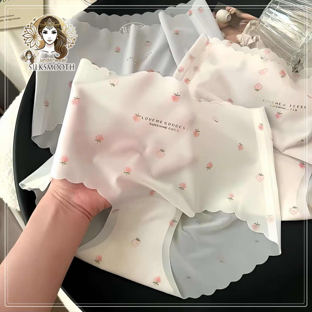 🍓ลายสตรอเบอร์รี่ ผ้าเจลลี่ กางเกงในไร้ขอบ ผู้หญิง ซีทรู เรียบเนียนไปกับผิว ลดอับชื้น ต้านแบคทีเรีย สวมใส่สบาย