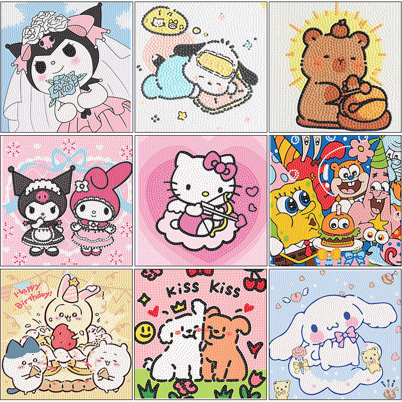 SANRIO ภาพครอสติสคริสตัล ภาพวาดเพชร diamond painting DIY ภาพวาดเพชร/ภาพปักเพชร/ภาพวาดปักเพชร ภาพติดเพชรพร้อมกรอบรูป