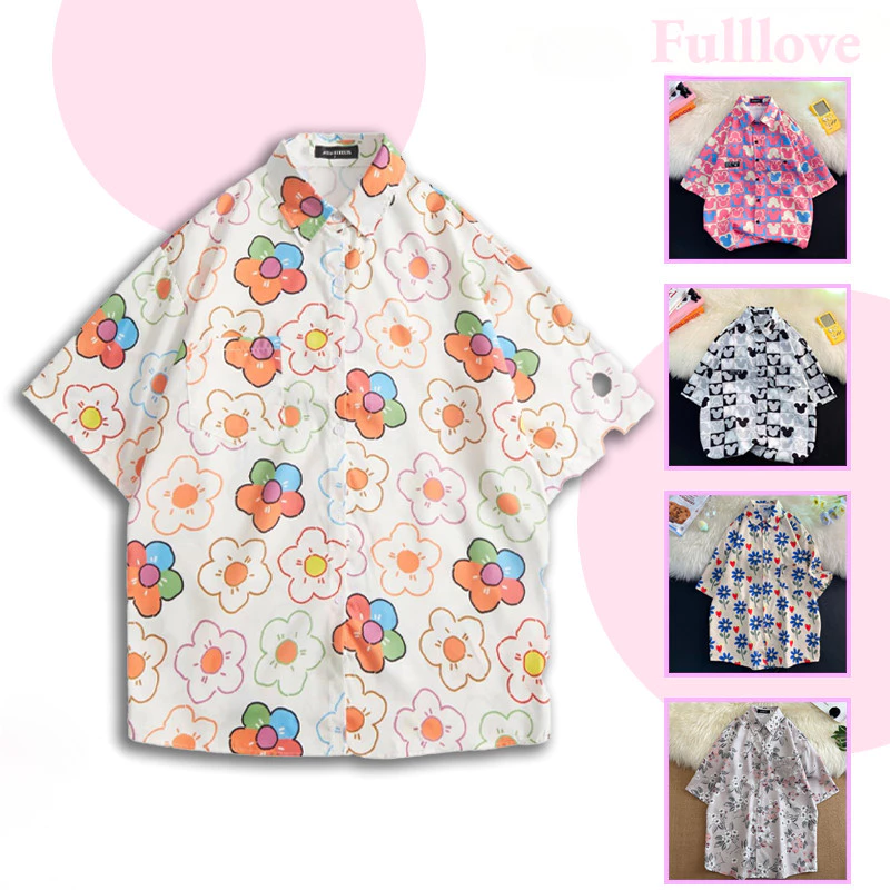Fulllove เสื้อผู้หญิงแขนสั้น ลายดอกไม้ สไตล์ฮาวาย