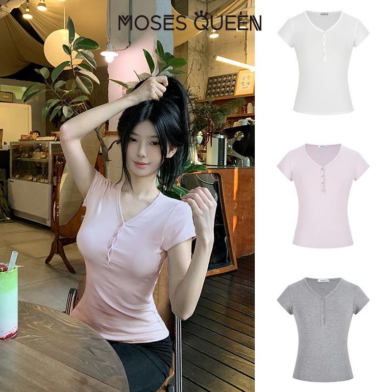 MOSESQUEEN  ตะไคร่น้ํา ราชินี ปุ่มแขนสั้นสาวสวยวันวาเลนไทน์สีแดงเรียบง่ายและใจกว้างเสื้อสวยสีน้ําตาลสาวเสื้อผ้าเครื่องแต่งกาย #62850 thumbnail 3