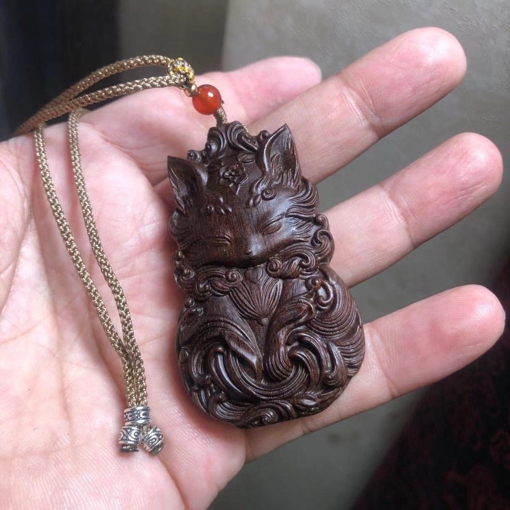 9/สร้อยคอจี้ผู้หญิงคุณภาพสะสม งานฝีมือแกะสลักจากวัสดุเก่า ฟีนิกซ์ จิ้งจอกเก้าหาง นางฟ้า ไม้แกะสลัก ส