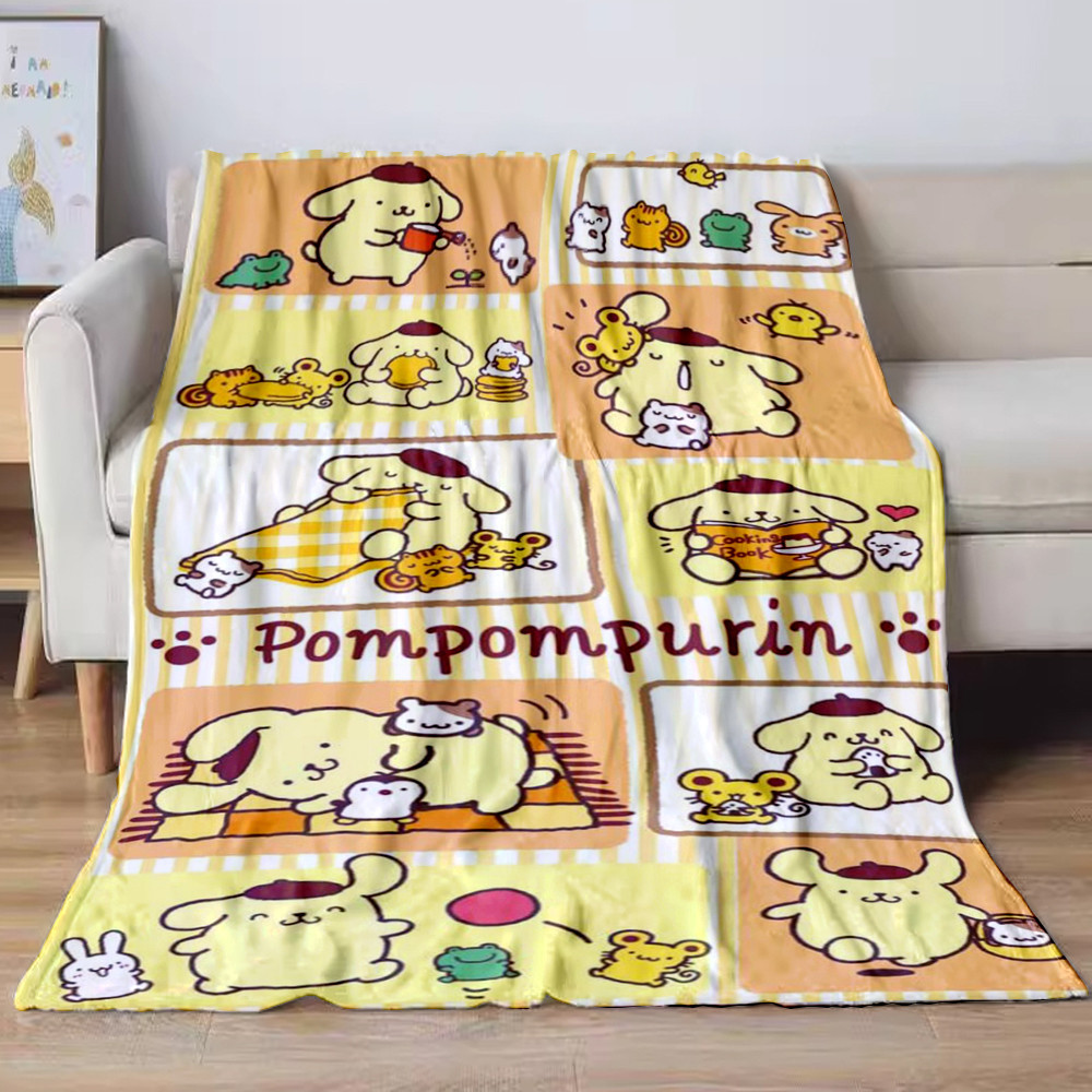Sanrio PomPomPurin ผ้าห่ม Soft Plush ผ้าห่ม Flannel โยนผ้าห่มสําหรับห้องนั่งเล่นห้องนอนเตียงโซฟาปิคนิคของขวัญ