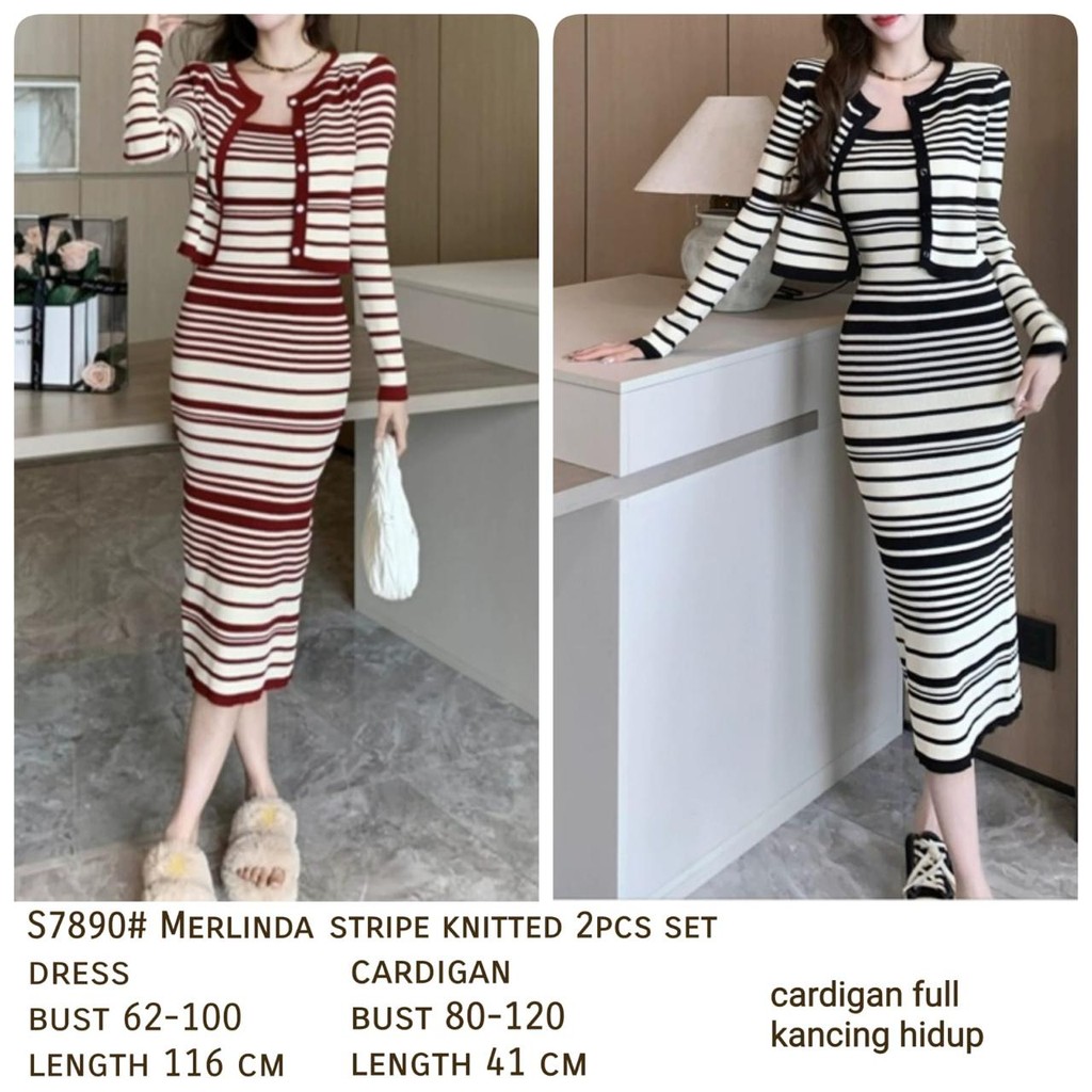 [Basica Moda] S7890 Merlinda Knit Stripe Suit