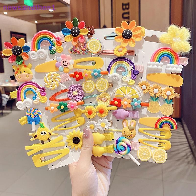 Newsandthen1 กิ๊บติดผมเด็ก 14 ชิ้นชุดการ์ตูนน่ารักเด็กผู้หญิง Kidsrens Hairpin ดอกไม้สดและหวานนักเรี