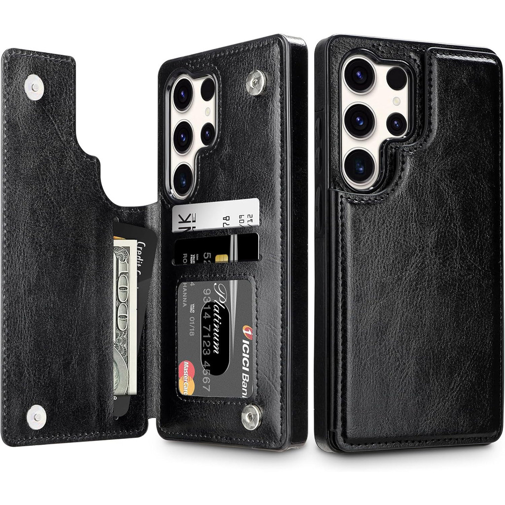 สําหรับ Samsung Galaxy S25 Ultra S24 S23 S21 FE S22 Plus,กระเป๋าสตางค์พร้อมที่ใส่บัตร,Back Flip Folio PU หนัง Kickstand Card Slots Case สําหรับหญิงสาว,คู่แม่เหล็ก Clasp Cover