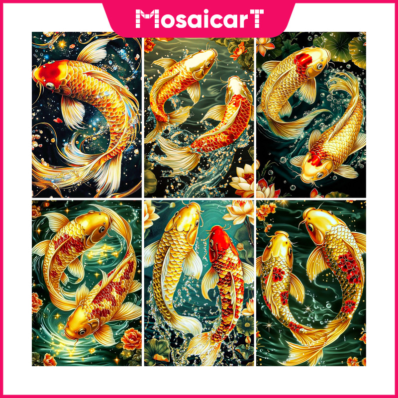 MAkoi ปลาการ์ตูน 5d ภาพวาดเพชรเต็มรูปแบบคู่มือห้องนั่งเล่นวางเพชร Cross Stitch ห้องรับประทานอาหารเพชรเย็บปักถักร้อยตกแต่งบ้าน 30x40 ซม./40x50 ซม./50x60 ซม.