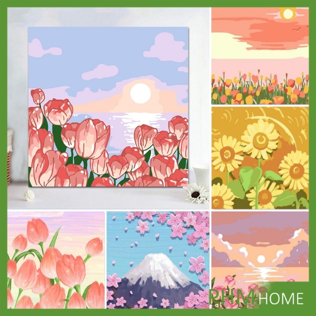 ระบายสีตามตัวเลข DIY ภาพวาดมือ สีน้ำมัน ความคิดจิตนาการจิตกรน้อย ตกแต่งสีอะคริลิก Oil painting