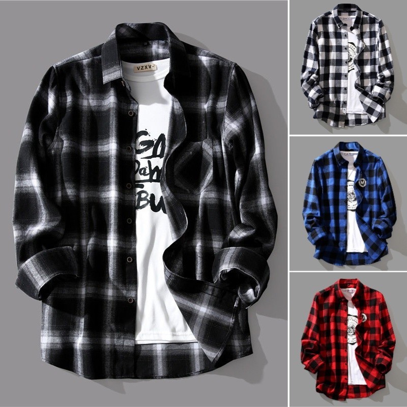 [จัดส่งในท้องถิ่น] MAI เสื้อแจ็คเก็ตแขนยาว เวอร์ชันเกาหลี หลวม ลายสก๊อต อเนกประสงค์ ฤดูใบไม้ร่วง แฟชั่น All-match