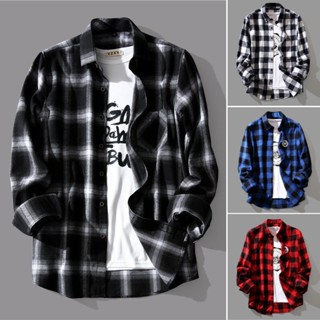 MAI เสื้อแจ็คเก็ตแขนยาว เวอร์ชันเกาหลี หลวม ลายสก๊อต อเนกประ…