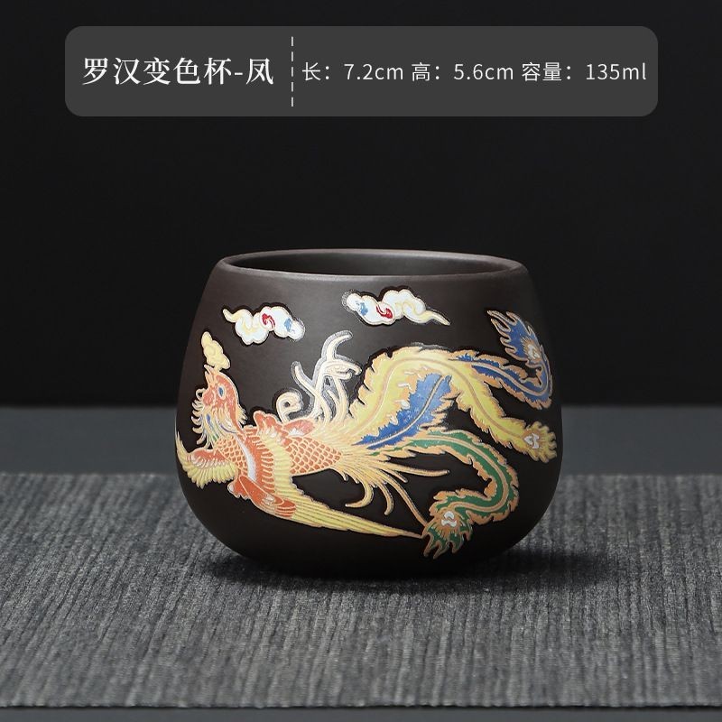 [ คลังสินค ้ าพร ้ อมจัดส ่ งรวดเร ็ ว ] ถ ้ วยน ้ ําชาเซรามิกทรายสีม ่ วง Kung Fu Teacup การเปลี ่ ยนสีในน ้ ําร ้ อนชุดชาสร ้ างสรรค ์ Dragon Phoenix ถ ้ วยเปลี ่ ยนสีชา