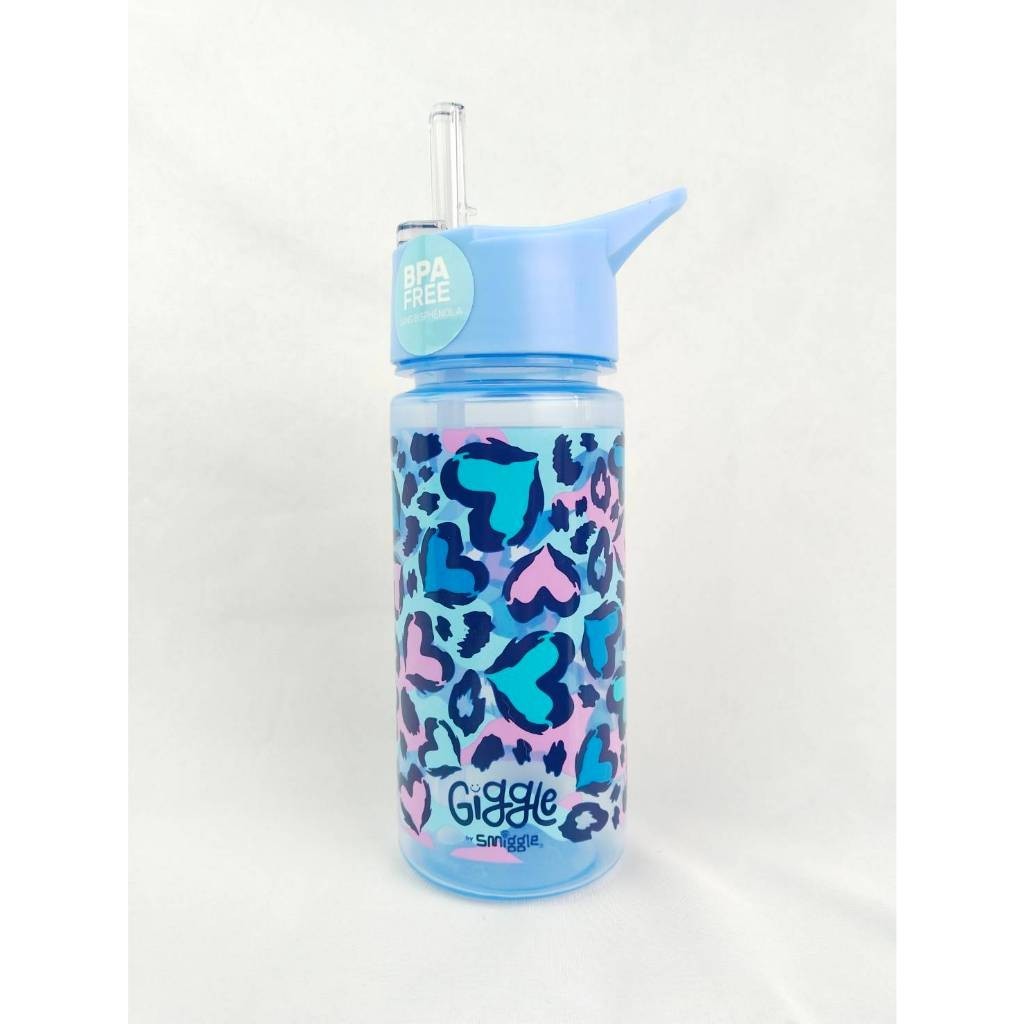Smiggle Junior Plastic Drink Bottle 440Ml ขวดน้ำสมิกเกอร์ลาย หัวใจฟ้า พร้อมส่งในไทย