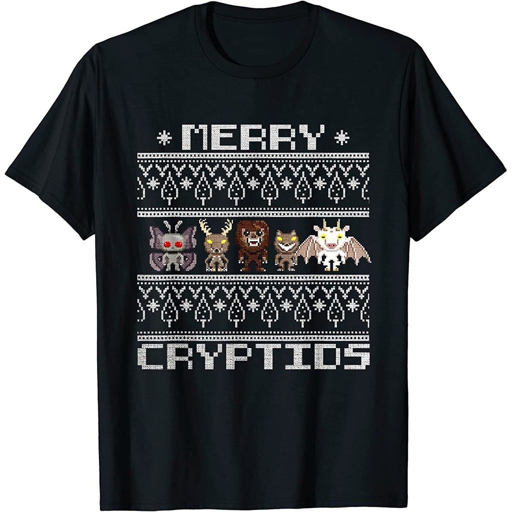 เสื้อยืดคริสต์มาส tema cryptids: bigfoot, mothman, wendigo