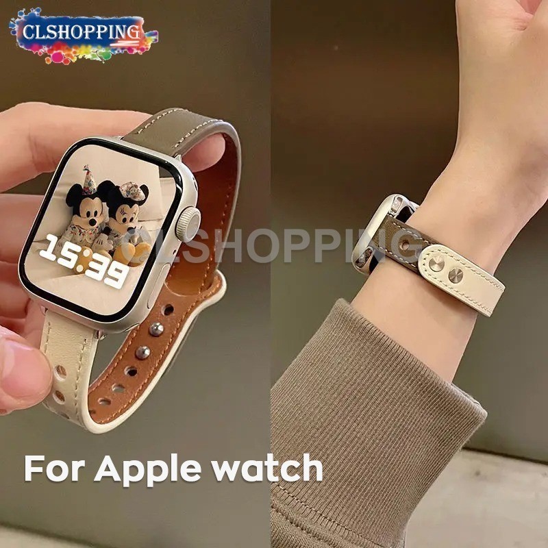 สายนาฬิกาข้อมือหนัง แบบบาง สําหรับ Apple Watch Band series 9 8 49 มม. 41 มม. 40 มม. 42 มม. 44 มม. 45 มม. iwatch 7 6 5 4 se Ultra 38 มม.