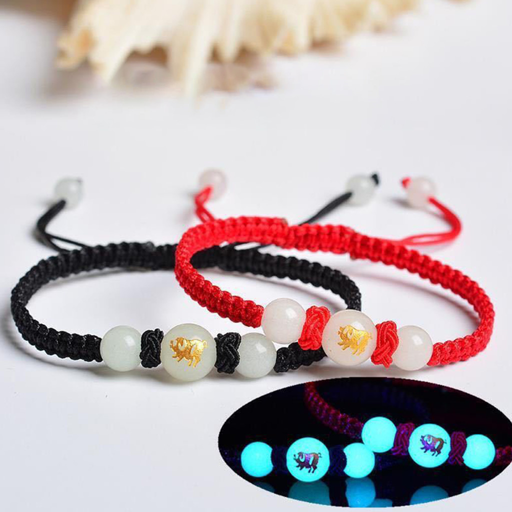 1 ชิ้น 12 ราศี สร้อยข้อมือ สร้อยข้อมือทอ เรืองแสง แฮนด์เมด ลูกปัด กําไลข้อมือ ดึง ปรับได้ เบนมินเนียน ผู้หญิง ผู้ชาย