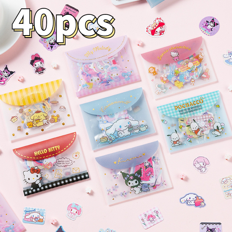 SANRIO สติกเกอร์ ลายการ์ตูนอนิเมะ Kuromi My Melody kawai น่ารัก กันน้ํา สําหรับตกแต่งเคสโทรศัพท์ DIY จํานวน 40 ชิ้น ต่อชุด
