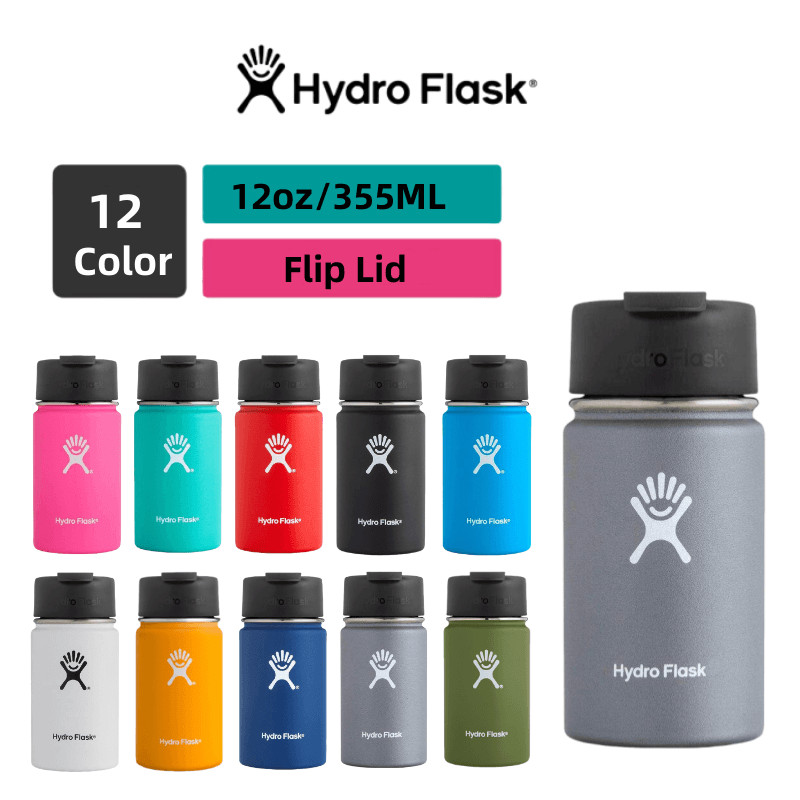Hydro Flask 12oz ขวดปากกว ้ างสแตนเลสพร ้ อมฝาปิดพลิกและฉนวนกันความร ้ อนสูญญากาศผนังสองชั ้ นสําหรับกาแฟชาและเครื ่ องดื ่ ม