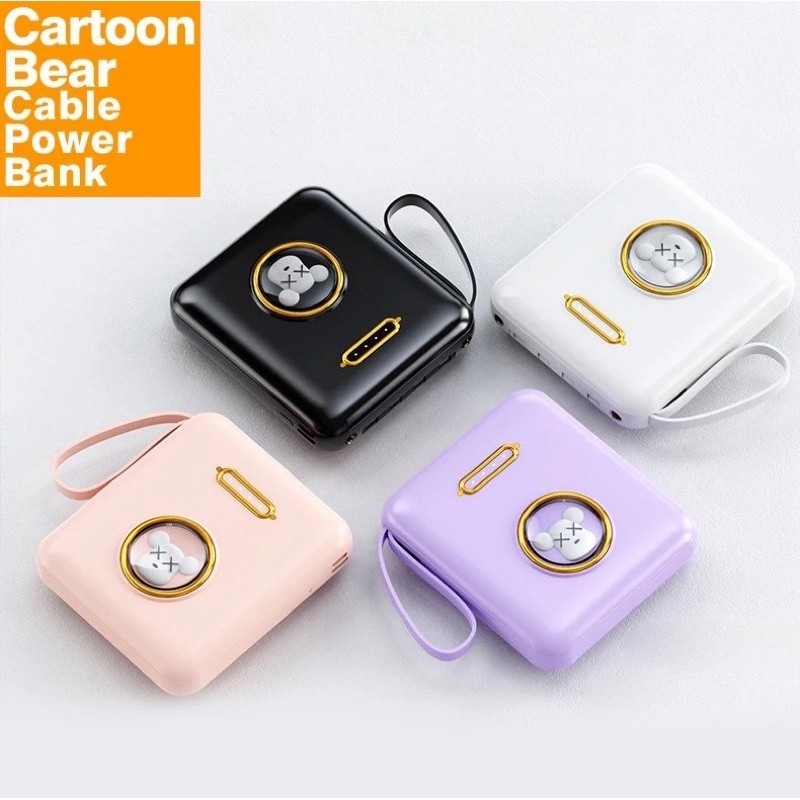 V07 Powerbank แบตสำรอง ลายหมี พร้อม สายชาร์จ ในตัว 4 แบบ 20000mAh คุณภาพดี ลายการ์ตูน มีไฟLED