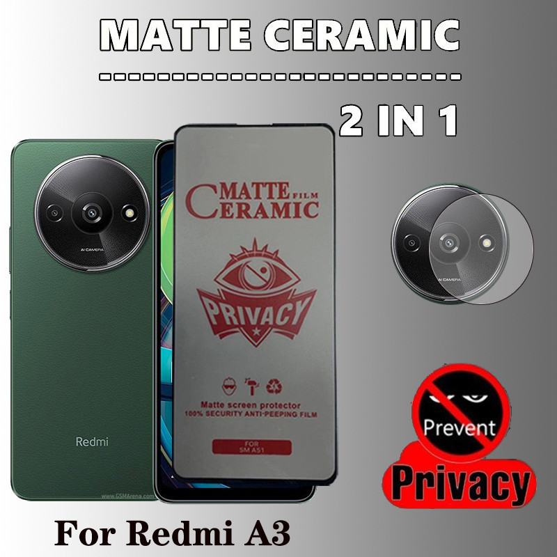 2 in 1 ฟิล์มกันรอยหน้าจอเซรามิค เนื้อแมตต์ และฟิล์มเลนส์กล้อง กันแอบมอง สําหรับ Redmi A3 4G Redmi A3 POCO C61 C65 13C 4G 5G