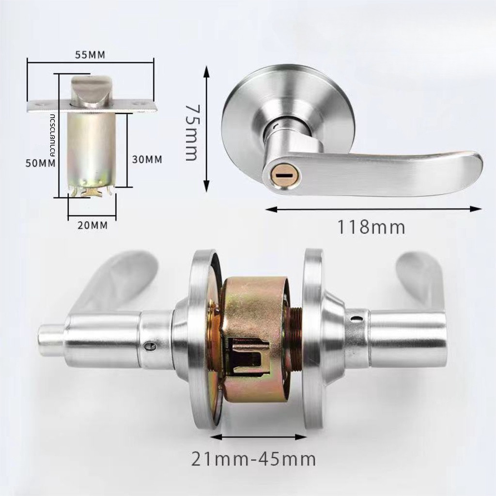 ลูกบิดประตู ลูกบิดก้านโยก ลูกบิดประตูไม้ พร้อมล็อคในตัว กุญแจ 3 ชุด ครบชุด ก้านโยกสแตนเลส ติดตั้งได้กับบานประตูทุกชนิด