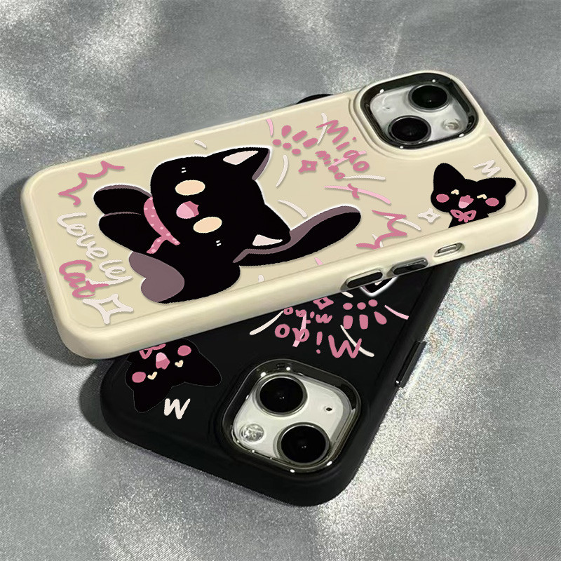 Creative และน ่ ารักแมวสีดํารูปแบบโทรศัพท ์ สําหรับIPhone 15 13 14 12 11 X XR Xs Max 14pro Se2020 7/8 Plusซิลิโคนกันกระแทกขอบสี ่ เหลี ่ ยมกรอบกรณี