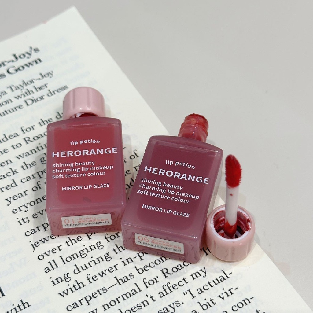 Herorange Pink Watery Glass Mirror Lip Glaze Moisturizing Student Natural Lipstick - รูปที่ 6