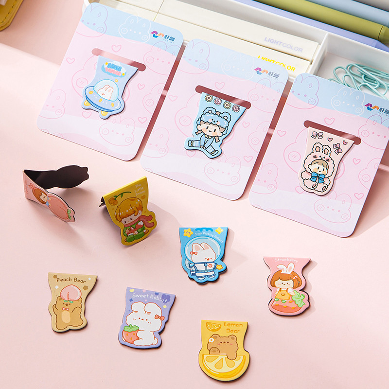 3 ชิ้น น่ารัก สไตล์การ์ตูนแม่เหล็กที่คั่นหน้าหนังสือนักเรียนโฟลเดอร์ที่คั่นมินิ