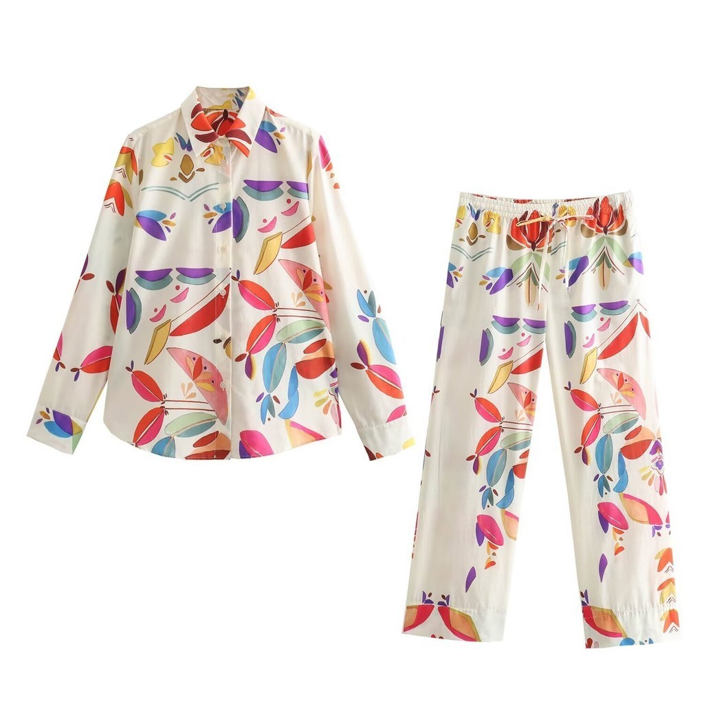 เสื้อเชิ้ตลําลองแขนยาวพิมพ์ลายปก+กางเกง 10197