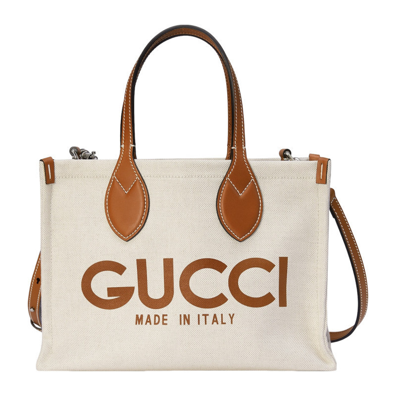Gucci 2024 New Women's Bag Emblem Printed Mini Beige Canvas Tote Handbag Crossbody