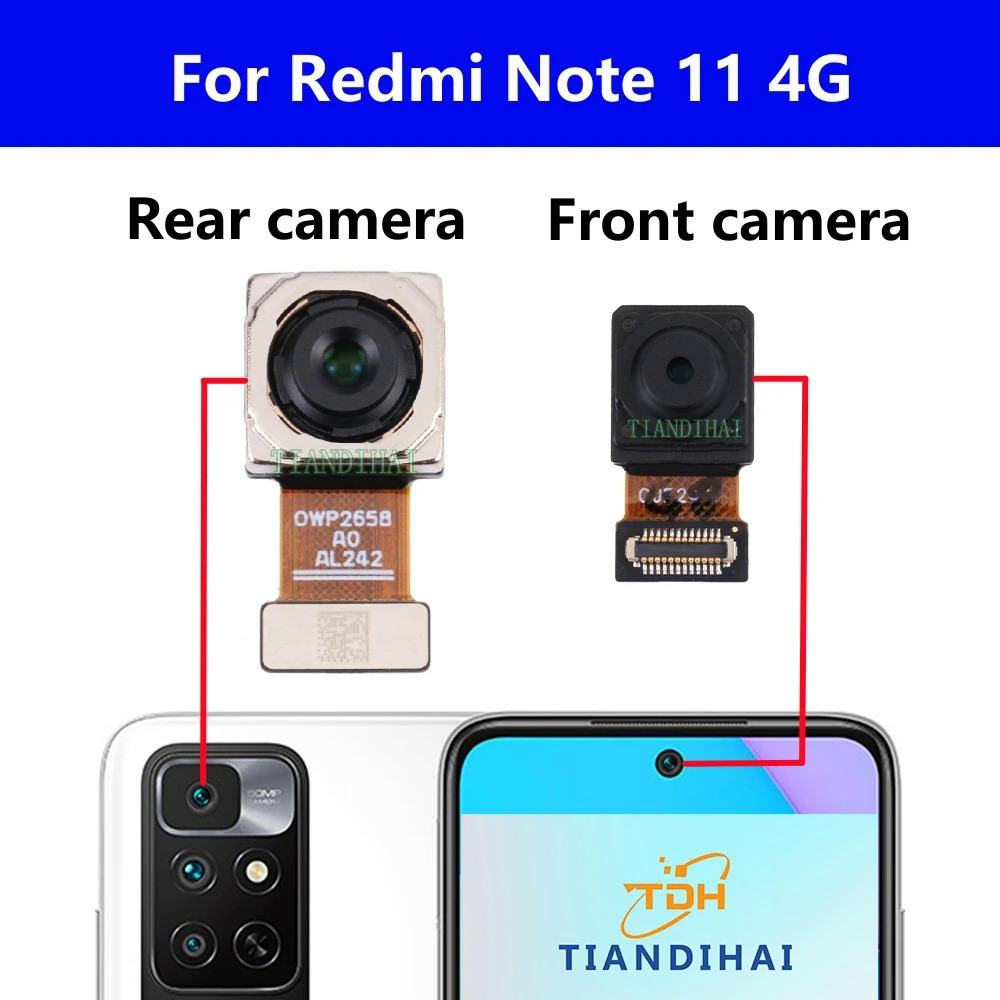 สายดิ้นกล้องด้านหน้าด้านหลังสําหรับ Xiaomi Redmi Note 11 4G 21121119Sc NOTE11 กลับหลักกล้องกว้างใหญ่ Selfie Facing