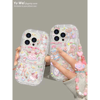[จัดส่งในพื้นที่] เคสโทรศัพท์สีครีมดอกไม้เข้ากันได้กับiPhone X XR XSหมี 11 13 14 15 12 Pro MAX 7 8 14 15 PLUS 12 13 MINI