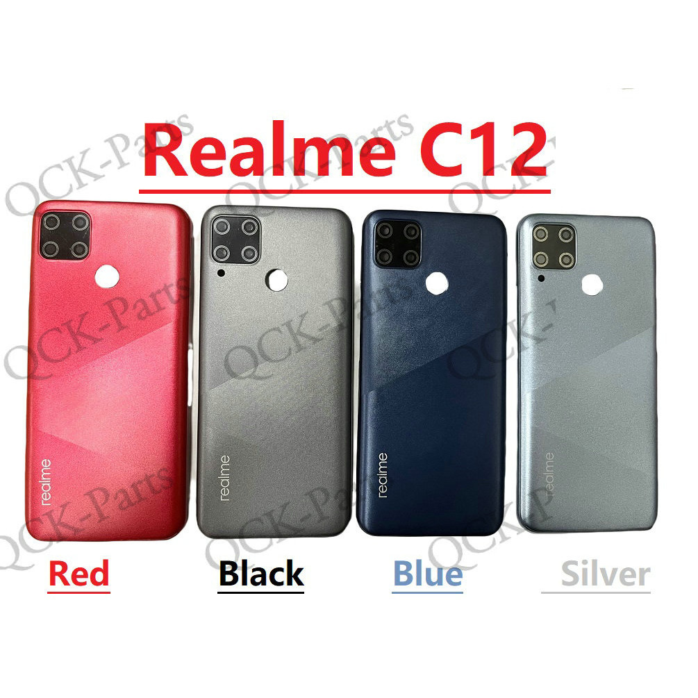 Suqn & สําหรับ Oppo Realme C12 RMX2189 ฝาหลังแบตเตอรี่พร้อมเลนส์แผงด้านหลังประตูกรณีอะไหล่ซ่อม &